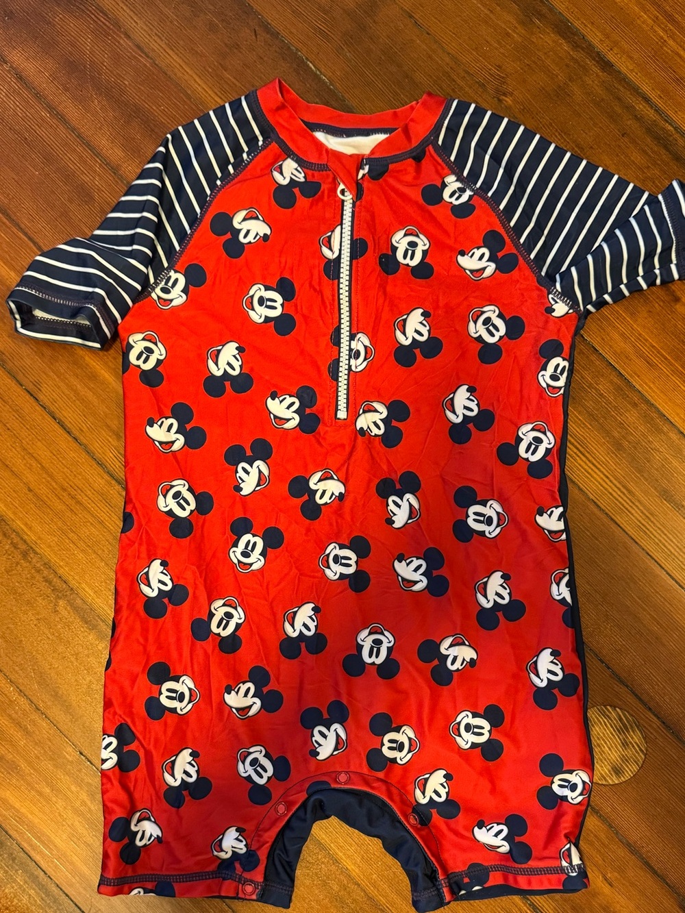 Red Mickey Mouse Print Rash Guard Swim Suit